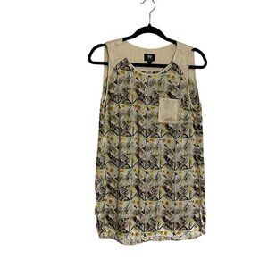 W By Worth Wmn 4 Ivory Multicolor Floral 100% Silk Tunic Length Sleeveless Top